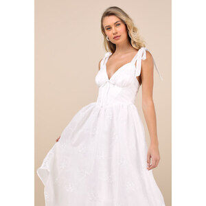 SOLD - NEW Lulus Aero White Embroidered Tie-strap A-line Midi Dress - Size M